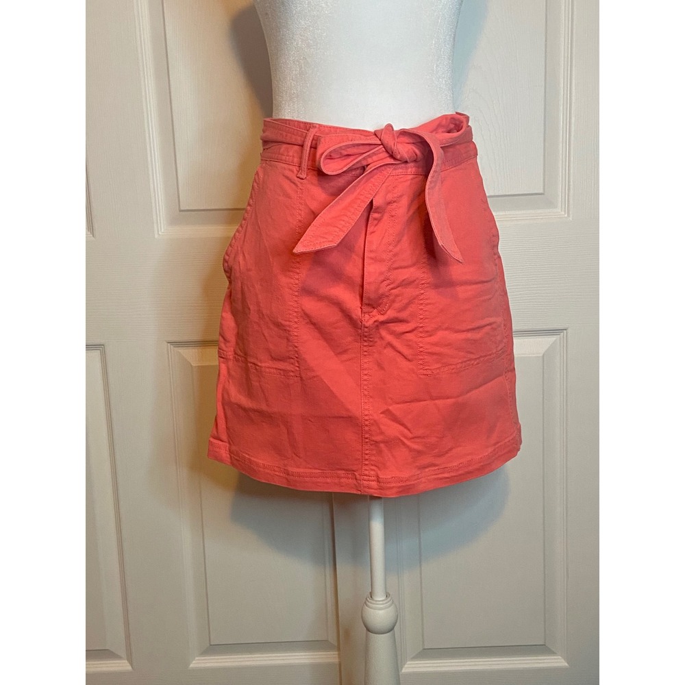 LOFT Coral Pink Tie Waist Cotton Blend Utility Mini Skirt Size 0